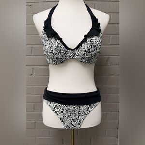 Freya Black & White Rose Pattern Bikini  34DD & M